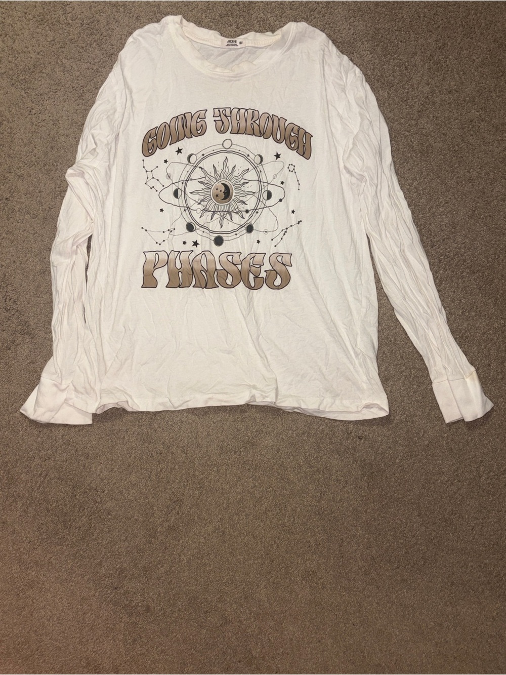 Ardene White Long Sleeve Graphic Tee - "Going Through Phases"